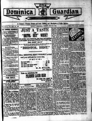 cover page of Dominica Guardian published on May 29, 1908
