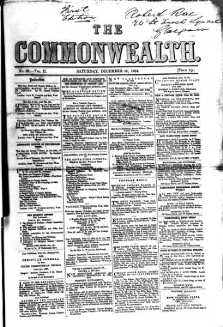 cover page of Commonwealth (Glasgow) published on December 30, 1854
