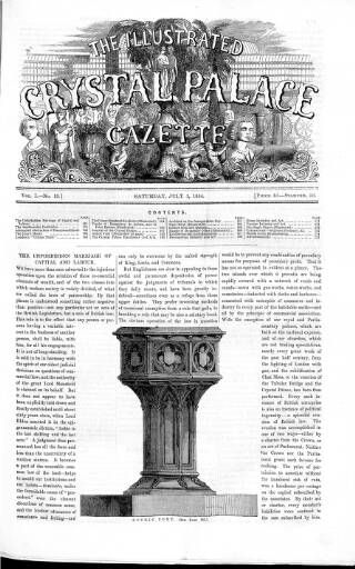 cover page of Illustrated Crystal Palace Gazette published on July 1, 1854