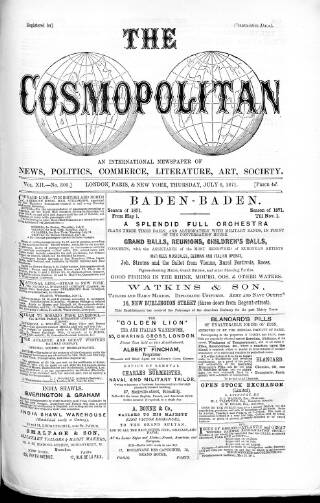 cover page of Cosmopolitan published on July 6, 1871