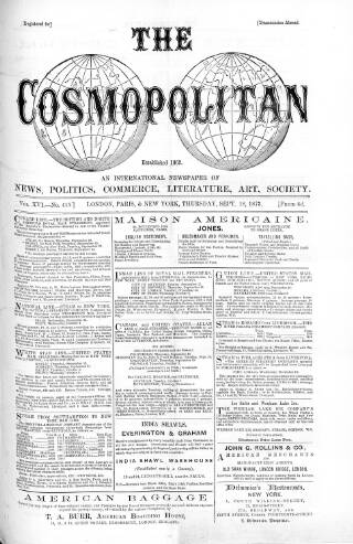 cover page of Cosmopolitan published on September 18, 1873