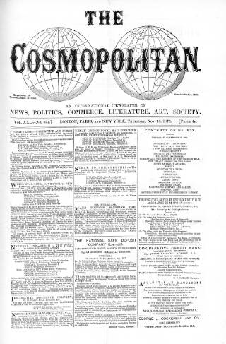 cover page of Cosmopolitan published on November 18, 1875