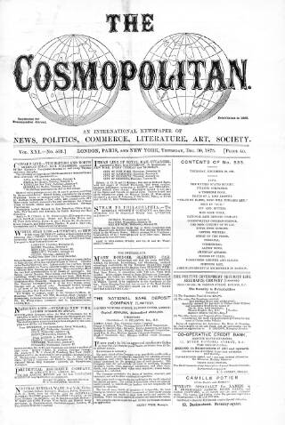 cover page of Cosmopolitan published on December 30, 1875