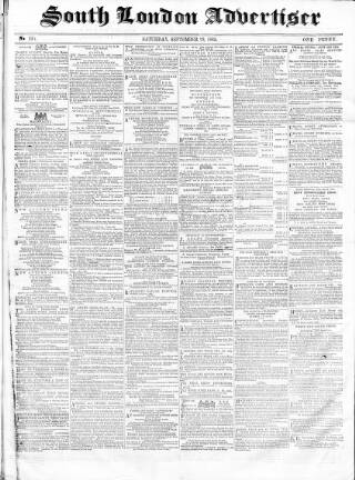 cover page of South London Advertiser published on September 23, 1865