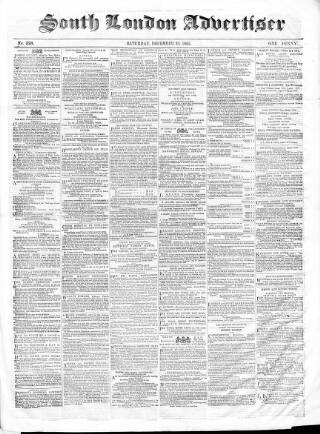 cover page of South London Advertiser published on December 30, 1865