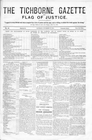 cover page of Tichborne Gazette published on November 27, 1875