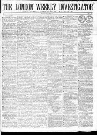 cover page of London Weekly Investigator published on July 2, 1856