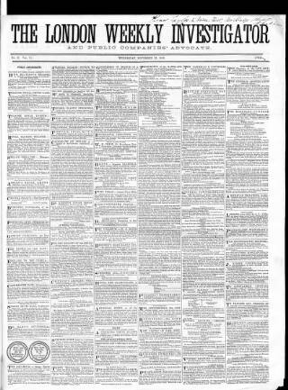 cover page of London Weekly Investigator published on November 12, 1856
