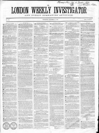 cover page of London Weekly Investigator published on December 31, 1856