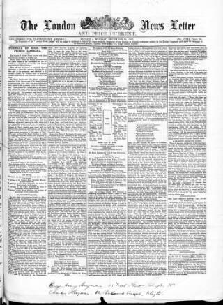 cover page of London News Letter and Price Current published on December 30, 1861