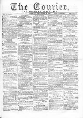 cover page of Courier and West-End Advertiser published on September 18, 1869