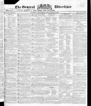cover page of Town and Country Advertiser published on September 30, 1835