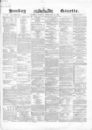 cover page of Sunday Gazette published on February 10, 1867