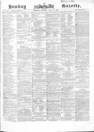 cover page of Sunday Gazette published on July 21, 1867