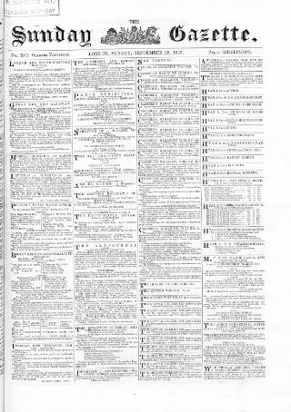 cover page of Sunday Gazette published on September 29, 1867