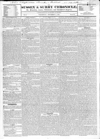 cover page of Sussex & Surrey Chronicle published on September 3, 1823