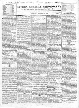 cover page of Sussex & Surrey Chronicle published on November 12, 1823