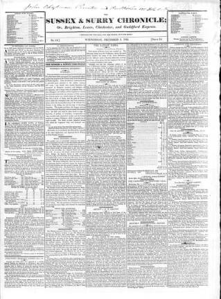 cover page of Sussex & Surrey Chronicle published on December 3, 1823