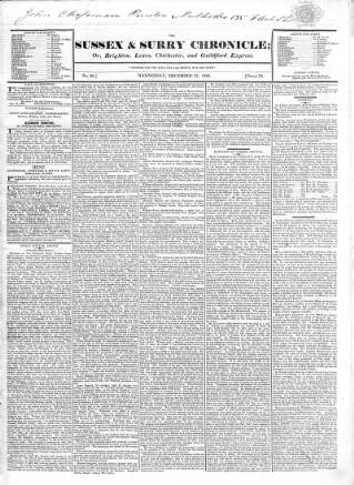 cover page of Sussex & Surrey Chronicle published on December 31, 1823