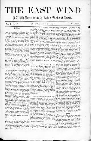 cover page of East Wind published on July 31, 1875