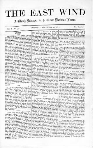 cover page of East Wind published on November 20, 1875