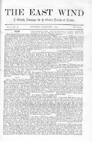 cover page of East Wind published on December 4, 1875
