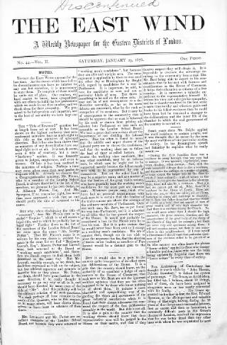 cover page of East Wind published on January 29, 1876