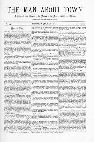 cover page of Man about Town published on July 16, 1870
