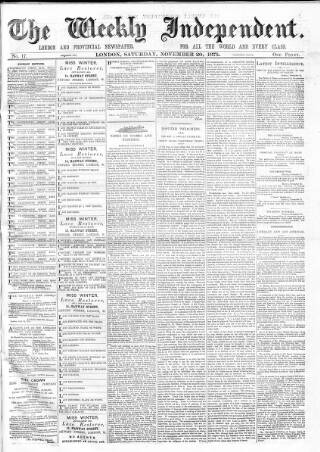 cover page of Weekly Independent (London) published on November 20, 1875