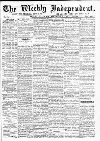 cover page of Weekly Independent (London) published on December 4, 1875