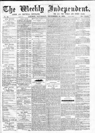 cover page of Weekly Independent (London) published on December 11, 1875