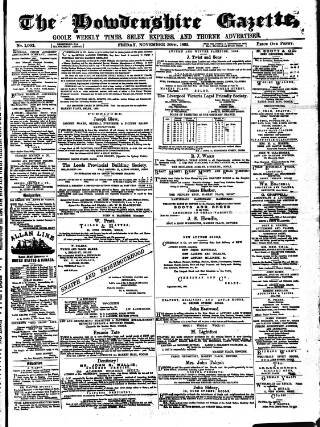 cover page of Howdenshire Gazette published on November 30, 1883
