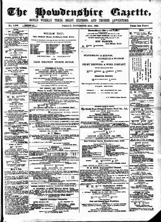 cover page of Howdenshire Gazette published on November 15, 1889