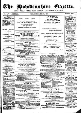 cover page of Howdenshire Gazette published on February 28, 1890