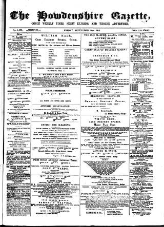 cover page of Howdenshire Gazette published on September 18, 1891