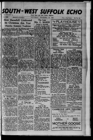 cover page of Haverhill Echo published on December 30, 1950