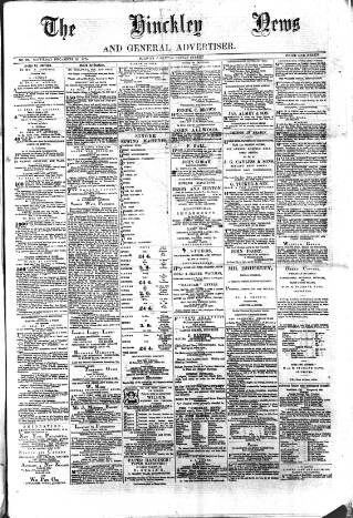 cover page of Hinckley News published on December 30, 1876