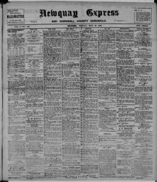 cover page of Newquay Express and Cornwall County Chronicle published on May 29, 1908