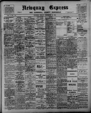 cover page of Newquay Express and Cornwall County Chronicle published on December 30, 1910