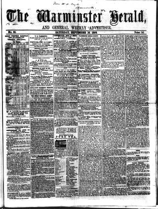cover page of Warminster Herald published on September 18, 1858