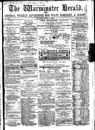 cover page of Warminster Herald published on July 6, 1867