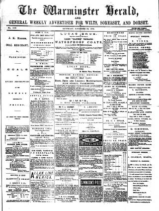 cover page of Warminster Herald published on November 30, 1878