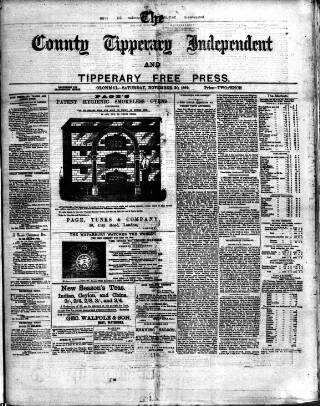 cover page of County Tipperary Independent and Tipperary Free Press published on November 30, 1889