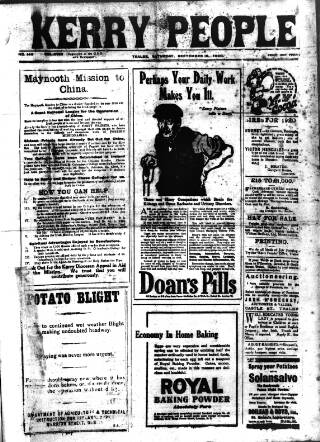 cover page of Kerry People published on September 18, 1920