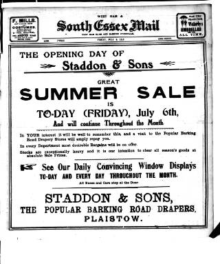 cover page of West Ham and South Essex Mail published on July 6, 1917