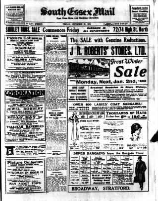cover page of West Ham and South Essex Mail published on December 30, 1932