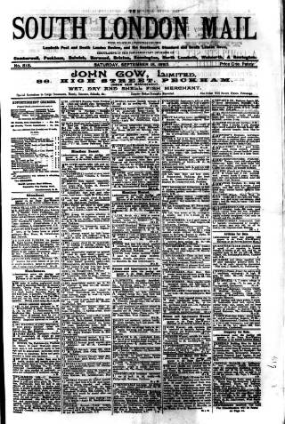 cover page of South London Mail published on September 18, 1897