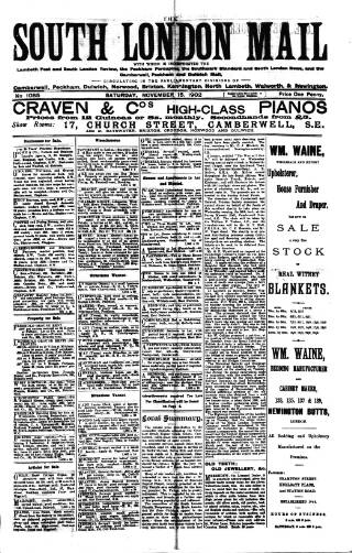 cover page of South London Mail published on November 15, 1902