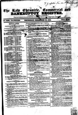 cover page of Law Chronicle, Commercial and Bankruptcy Register published on December 30, 1841