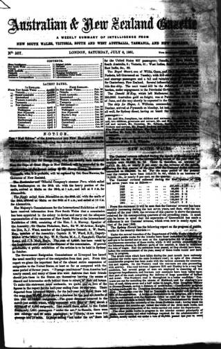 cover page of Australian and New Zealand Gazette published on July 6, 1861